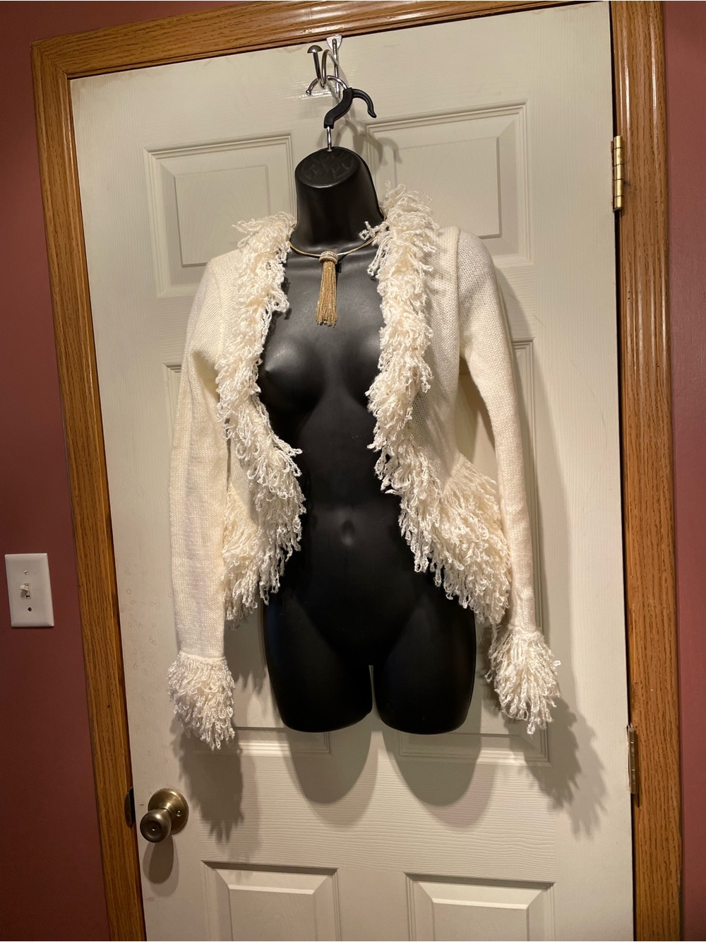 Cream Fringe Trim Open Cardigan Sweater